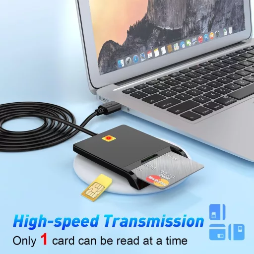 Rocketek Cititor de carduri USB - Compatibil cu cartea de identitate, CAC, cartelă SIM - Cititor de carduri inteligente PC/SC pentru Windows, Mac, Linux -