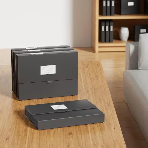 JiaWei Harmonika Irattartó - A4 13 Rekeszes Dokumentumrendező Mágneses Fedéllel, Címkékkel, Extra Erős 2250g/m² Kartonból, Fekete, 250 Lap K