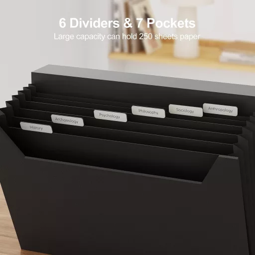 JiaWei harmonika registrator - A4 13 pretinaca, organizator dokumenata s magnetskim poklopcem, etiketama, iznimno čvrst karton 2250g/m², crni, 250 listova