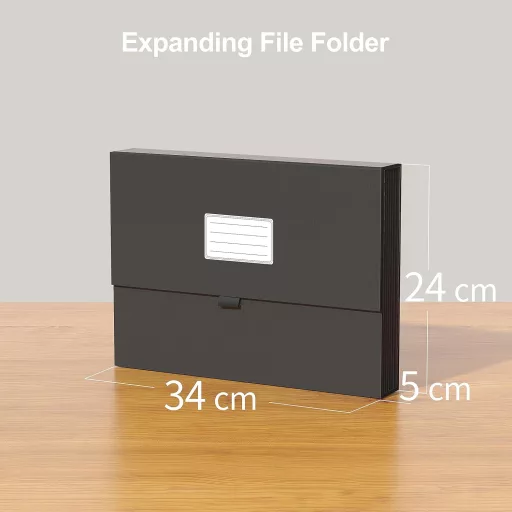 JiaWei harmonika registrator - A4 13 pretinaca, organizator dokumenata s magnetskim poklopcem, etiketama, iznimno čvrst karton 2250g/m², crni, 250 listova