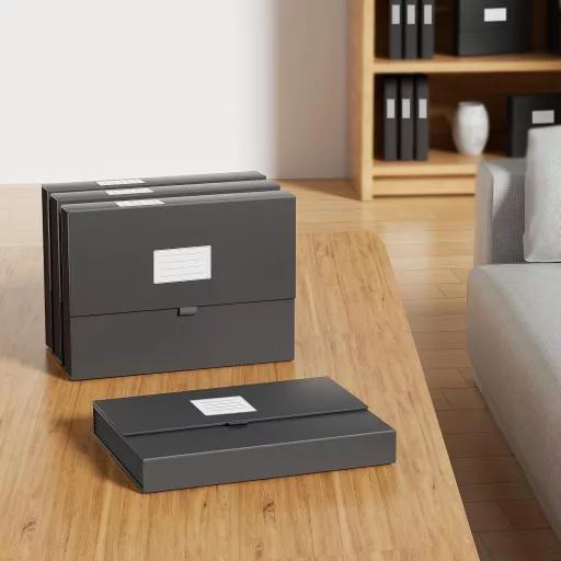 JiaWei Harmonikový zakladač na dokumenty - A4, 13 priehradiek, s magnetickým uzáverom, štítkami, extra pevný kartón 2250 g/m², čierny, kapacita 250 listov