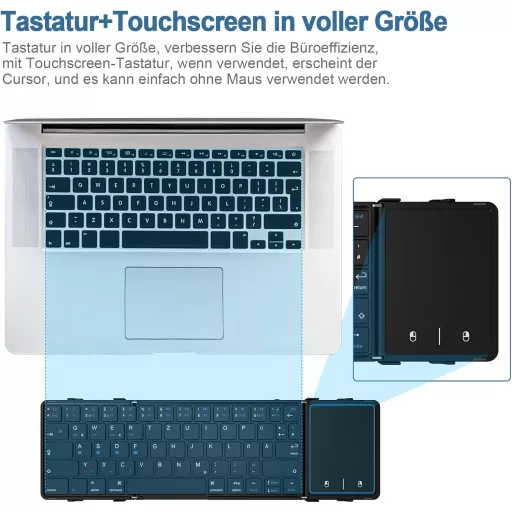 Echaar Összehajtható Bluetooth Billentyűzet Érintőpaddal - QWERTZ Kiosztású Hordozható Klaviatúra iPad, Okostelefon, Tablet, PC és Laptop Es
