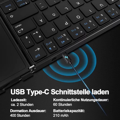 Echaar Sklopiva Bluetooth tipkovnica s dodirnom podlogom - QWERTZ raspored, prijenosna klavijatura za iPad, pametne telefone, tablete, PC i laptope