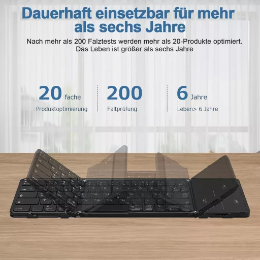 Echaar Összehajtható Bluetooth Billentyűzet Érintőpaddal - QWERTZ Kiosztású Hordozható Klaviatúra iPad, Okostelefon, Tablet, PC és Laptop Es