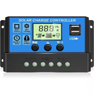   OOYCYOO 30A napelemes töltésvezérlő 12V/24V LCD kijelzővel és USB porttal