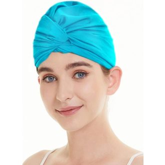   Inszkoos Ženska kapa za plivanje, tirkizna, stil turbana, od elastičnog materijala, sa zaštitom za uši, za dugu i kratku kosu, za plažu i plivanje