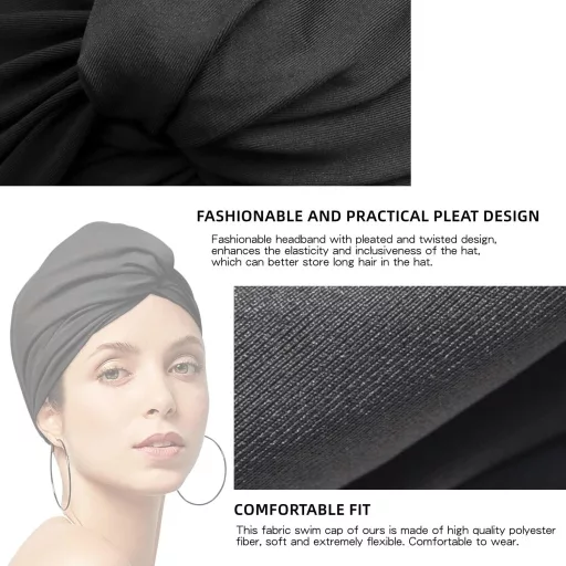 Inszkoos Ženska kapa za plivanje, tirkizna, stil turbana, od elastičnog materijala, sa zaštitom za uši, za dugu i kratku kosu, za plažu i plivanje