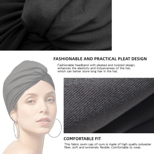 iNszkoos Női Úszósapka Tengerkék Turbán Stílusú Rugalmas Anyagból Fülvédő Funkcióval Hosszú Rövid Hajhoz Strand Úszás