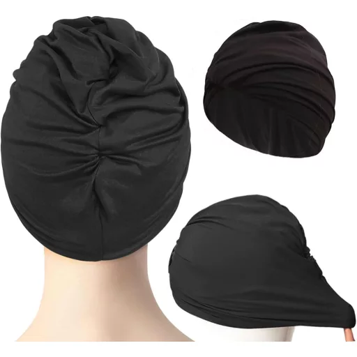 Inszkoos Ženska kapa za plivanje, tirkizna, stil turbana, od elastičnog materijala, sa zaštitom za uši, za dugu i kratku kosu, za plažu i plivanje