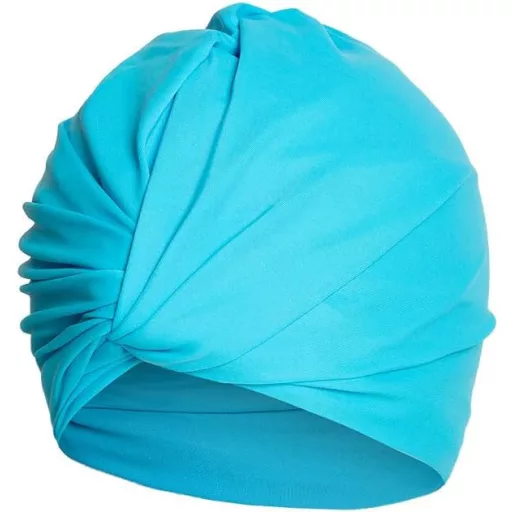 Inszkoos Ženska kapa za plivanje, tirkizna, stil turbana, od elastičnog materijala, sa zaštitom za uši, za dugu i kratku kosu, za plažu i plivanje
