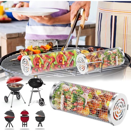 YumSur Set od 2 Košare za Roštilj od Nehrđajućeg Čelika - Rotirajuća BBQ Košara za Povrće, Kampiranje, Pećnicu - Perivo u Perilici Posuđa