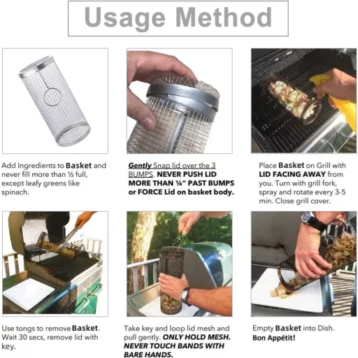 YumSur 2 ks Súprava grilovacích košov z nehrdzavejúcej ocele - Otočný BBQ kôš na zeleninu, kempovanie, do rúry - Umývateľné v umývačke riadu