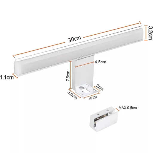 da LIGHT LED Tükör Lámpa 30 cm 580 lm Fürdőszoba Világítás IP44 Semleges Fehér Chrome
