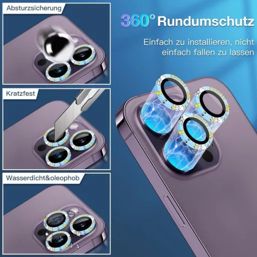 iPhone 14 Pro/Pro Max Zaštitno Staklo za Kameru s Aluminijskim Okvirom, Set od 2 Komada