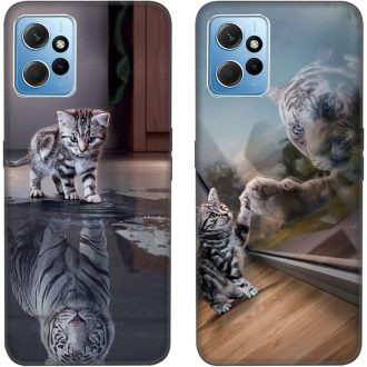   DiaryTown Silikónový obal so zvieracím vzorom pre telefón Xiaomi Redmi Note 12 4G - Ultratenký, odolný proti poškriabaniu a nárazom, TPU ochranný kryt s motívom mačky a tigra