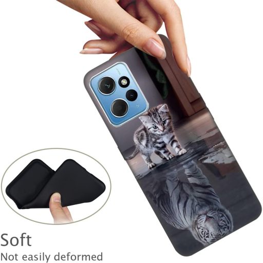 DiaryTown Silikónový obal so zvieracím vzorom pre telefón Xiaomi Redmi Note 12 4G - Ultratenký, odolný proti poškriabaniu a nárazom, TPU ochranný kryt s motívom mačky a tigra