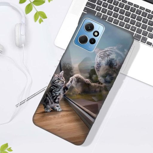 DiaryTown Állat Mintás Szilikon Tok Xiaomi Redmi Note 12 4G Telefonhoz - Ultravékony, Karcálló, Ütésálló TPU Védőtok Macska és Tigris Mintáv