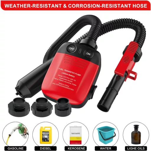 Elektromos Üzemanyag Szivattyú Automatikus Leállítással - Olaj és Dízel Folyadék Átemelő Pumpa 3 Adapterrel, 9 L/perc