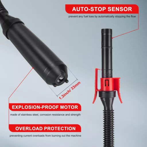 Elektromos Üzemanyag Szivattyú Automatikus Leállítással - Olaj és Dízel Folyadék Átemelő Pumpa 3 Adapterrel, 9 L/perc