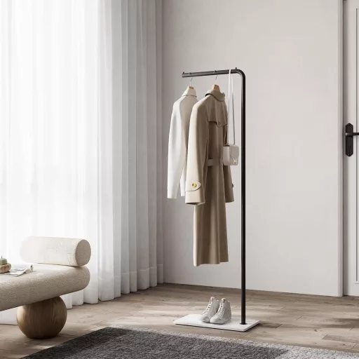 LOFTPLUS Modern Fém Ruhaállvány - Strapabíró Fekete Kabáttartó Állvány Ruháknak, Táskáknak és Cipőknek, Előszobába, Nappaliba, Hálószobába,