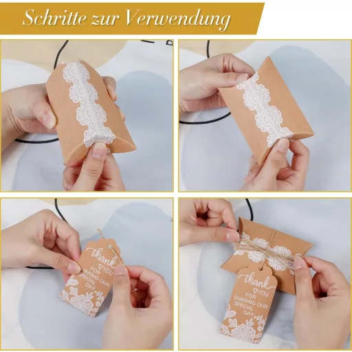Vintage Ajándékdoboz Szett - 50db Kraft Papír Esküvői Köszönetajándék Doboz Juta Zsinórral