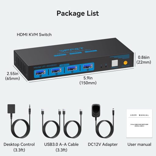 CMSTEDCD USB 3.0 HDMI KVM Switch 2 PC-hez 4K60Hz Monitor Egér Billentyűzet