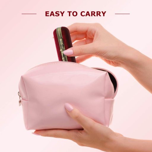 KALLORY Vintage Ajakfény Tartó Tükörrel és Gyöngy Díszítéssel Boros Vörös