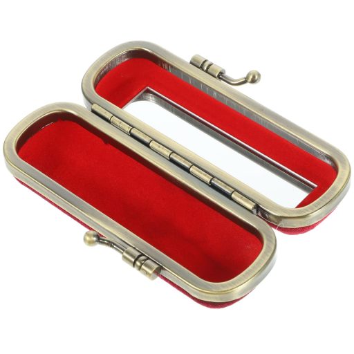 KALLORY Vintage Ajakfény Tartó Tükörrel és Gyöngy Díszítéssel Boros Vörös