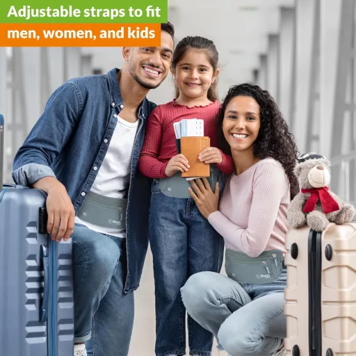 Boxiki Borsetă de călătorie antifurt cu protecție RFID - Set de 8 piese cu suporturi pentru carduri bleumarin - Portofel ascuns pentru bărbați și femei (Gri)