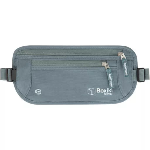 Boxiki Borsetă de călătorie antifurt cu protecție RFID - Set de 8 piese cu suporturi pentru carduri bleumarin - Portofel ascuns pentru bărbați și femei (Gri)
