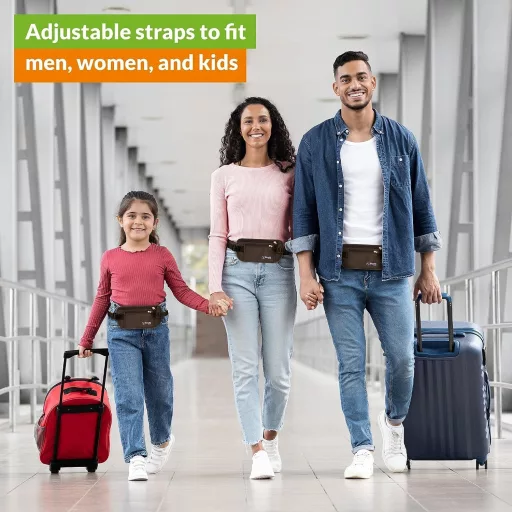 Boxiki Travel Pojas za novac s RFID zaštitom - Set putne torbice oko struka i držača kartica za sigurno pohranjivanje gotovine i dokumenata, smeđi, unisex.