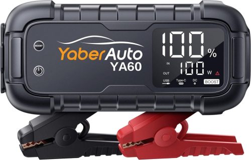 YaberAuto 6000A Demaror Auto Powerbank, 26800mAh, 65W USB-C PD, Lampă LED 600 Lumeni, Pentru Motoare pe Benzină și Diesel de până la 12L