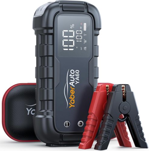 YaberAuto 6000A Demaror Auto Powerbank, 26800mAh, 65W USB-C PD, Lampă LED 600 Lumeni, Pentru Motoare pe Benzină și Diesel de până la 12L