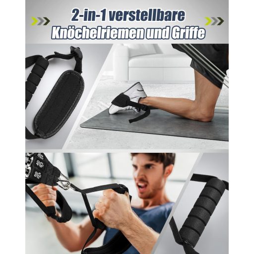 ALongSong Fitnesz Gumiszalag Készlet 6 Ellenállással (20-240Lbs) - Pilates Rúddal, Fogantyúkkal és Ajtórögzítővel - Otthoni Edzéshez, Erősít