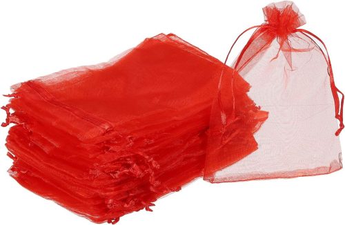 Piros organza ajándéktasak 50db - Esküvői, karácsonyi ékszertartó 11x16cm