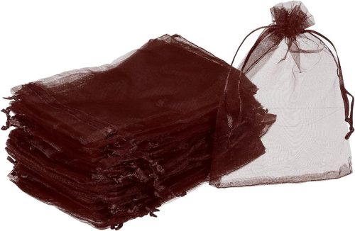 Barna organza ajándékzacskó 50db, 11x16cm, esküvőre, partira