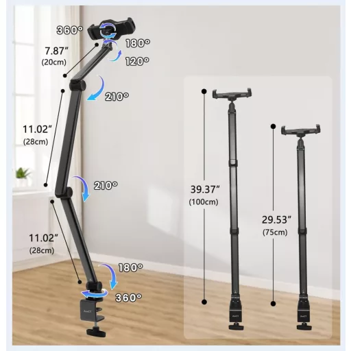 Suport tabletă ZenCT cu 3 brațe - braț metalic de 100 cm, prindere de masă, pentru dispozitive de 4.7-12.9", iPad Pro, Air, Mini, Samsung Galaxy Tab K