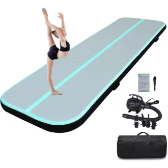   LUBAKED Felfújható Tornaszőnyeg 300x100x20cm Zöld Gimnasztika Szőnyeg Pumpával Fitness Jóga Matrac Otthoni Edzéshez