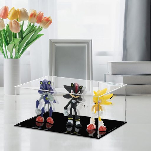 TDEU Akril Vitrin LEGO Figurákhoz - Fekete Alapú Porvédő Kiállító Doboz Funko Pop Modellekhez, Akciófigurákhoz - 35 x 25 x 15 cm