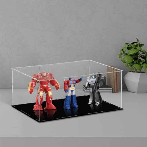 TDEU Akril Vitrin LEGO Figurákhoz - Fekete Alapú Porvédő Kiállító Doboz Funko Pop Modellekhez, Akciófigurákhoz - 35 x 25 x 15 cm