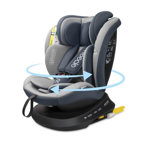 Scaun auto pivotant 360° Reecle i-Size cu sistem de prindere ISOFIX, 40-150 cm (0-36 kg), de la naștere până la 12 ani, certificat ECE R129, gri.