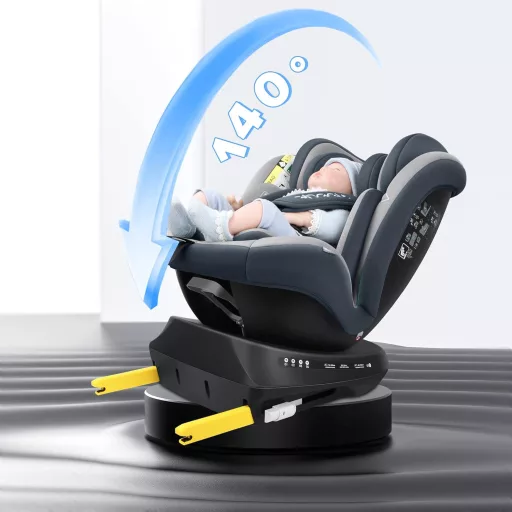 Reecle 360° Forgatható i-Size Gyerekülés ISOFIX Rögzítéssel 40-150 cm (0-36 kg), Születéstől 12 Éves Korig, ECE R129 Tanúsítvánnyal, Szürke