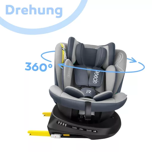 Reecle 360° Forgatható i-Size Gyerekülés ISOFIX Rögzítéssel 40-150 cm (0-36 kg), Születéstől 12 Éves Korig, ECE R129 Tanúsítvánnyal, Szürke