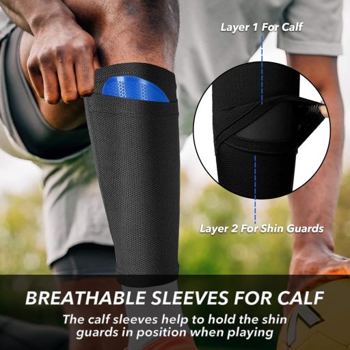 Azonelife 2 pár futball lábszárvédő zokni, lélegző calf sleeve fekete-fehér táskával