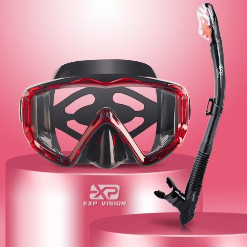 Set de scufundări EXP VISION - Mască de scufundări panoramică cu 3 lentile, lentilă anti-ceață și snorkel uscat, echipament de scufundări impermeabil pentru adulți