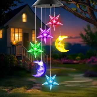   Lampă solară de grădină Winzwon cu clopoței de vânt în formă de stea și lună, decorațiune pentru exterior - Star and Moon