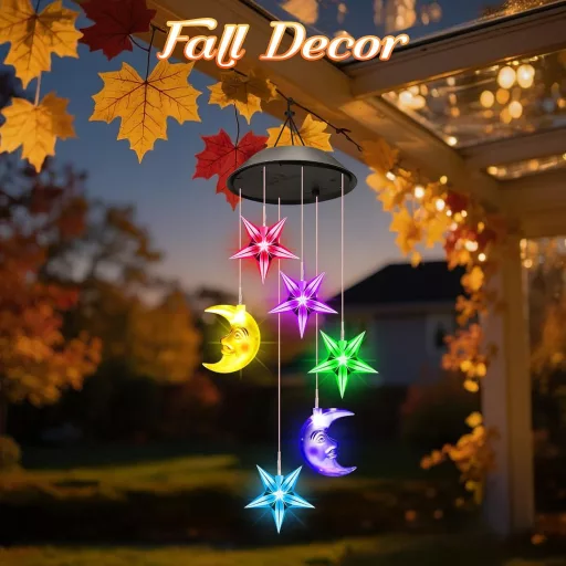 Lampă solară de grădină Winzwon cu clopoței de vânt în formă de stea și lună, decorațiune pentru exterior - Star and Moon