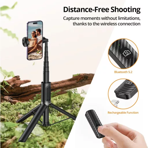 Trepied și selfie stick ATUMTEK de 55 inchi cu telecomandă Bluetooth