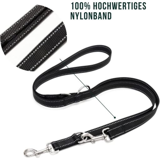 Happilax Lesă Ajustabilă pentru Câini 2m - Negru/Reflectorizantă - Ajustabilă în 3 Lungimi - Funcție Lesă Dublă - Pentru Câini Mari și Dresaj/Rechemare