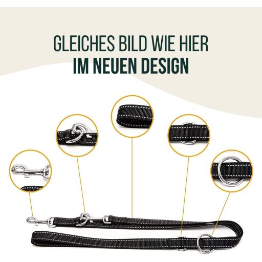 Happilax Lesă Ajustabilă pentru Câini 2m - Negru/Reflectorizantă - Ajustabilă în 3 Lungimi - Funcție Lesă Dublă - Pentru Câini Mari și Dresaj/Rechemare